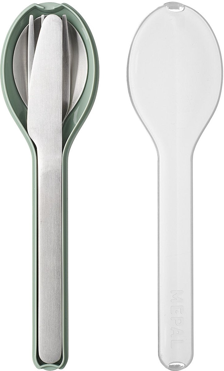 Mepal - set posate ellittiche 3 pezzi - coltello. forchetta e cucchiaio - acciaio inossidabile - salvia nordica