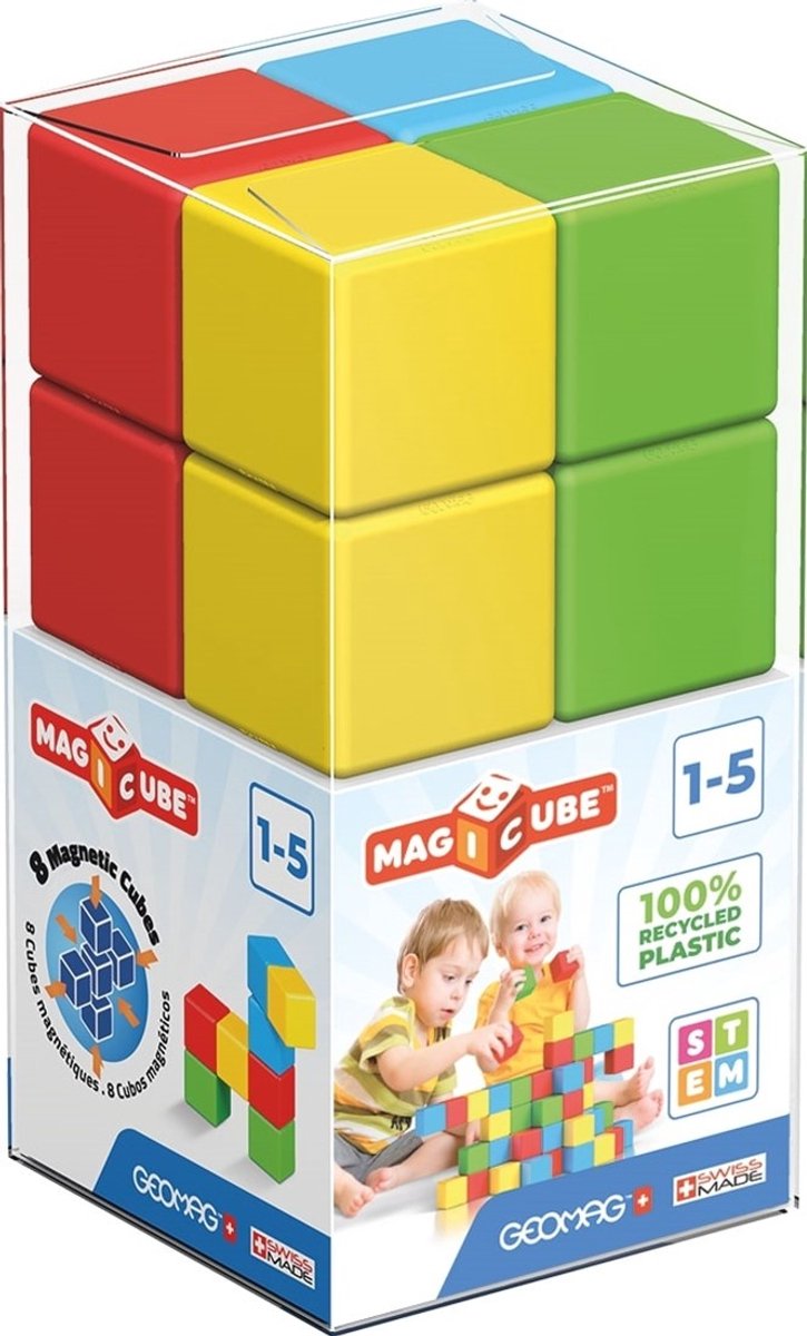 Geomag magicube linea verde riciclato - mattoncini magnetici - 8 pezzi - da 1 anno