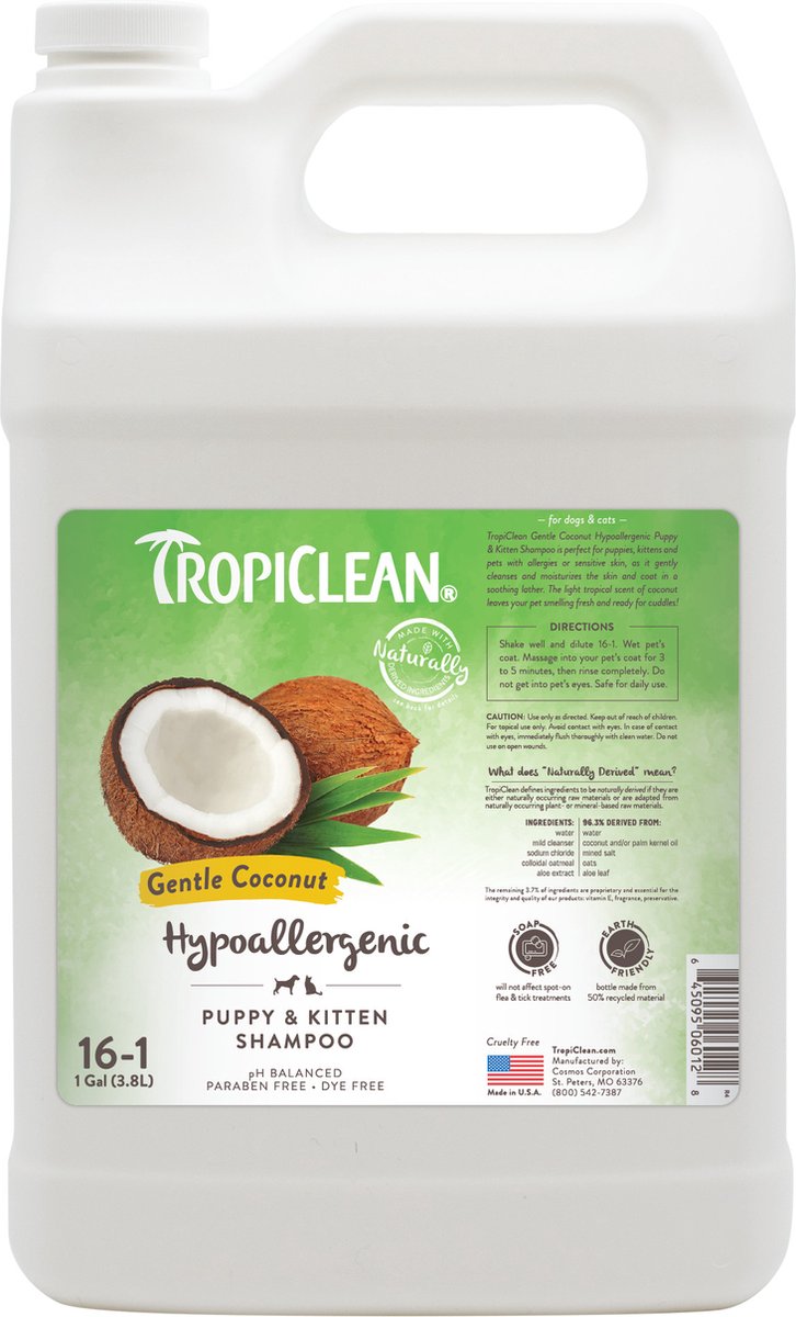 Tropiclean cocco morbido - shampoo ipoallergenico per cani - cucciolo e gattino - 3,8 l