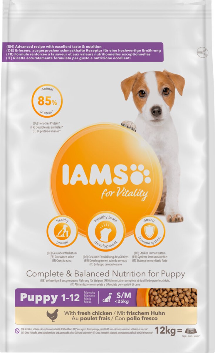 Alimento per cani Iams Small Medium Puppy Junior Pollo 12 kg