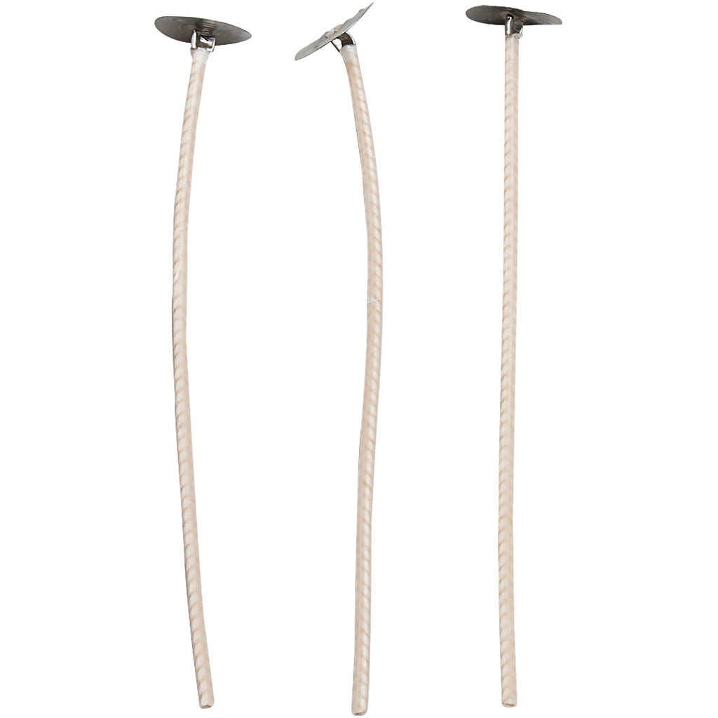 Mechas para velas en portavelas, adecuadas para portavelas con un diámetro de 20-65 mm, largo: 10 cm, grosor 2 mm, 50 piezas 1 caja