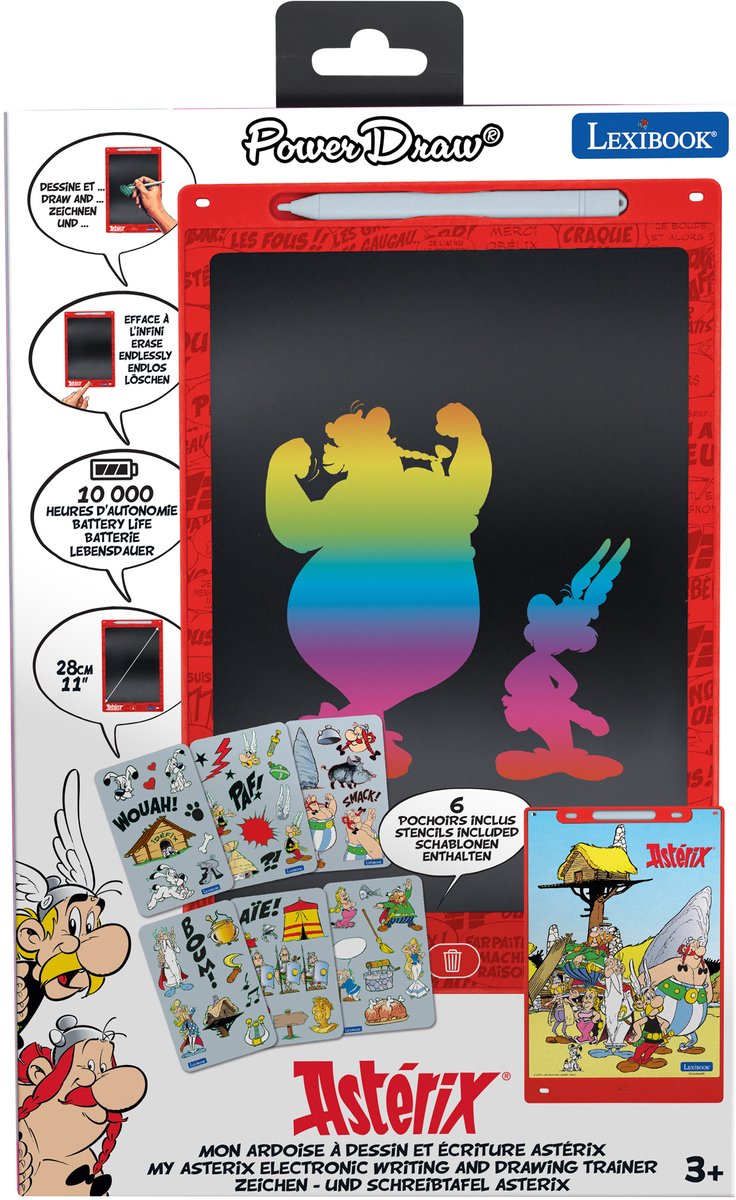 Lexibook asterix et obelix 11'' multicolor learning and drawing e-ink tablet with templates