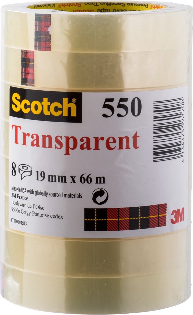 Nastro Scotch ® trasparente, torre, 19 mm x 66 m, confezione da 8 rotoli
