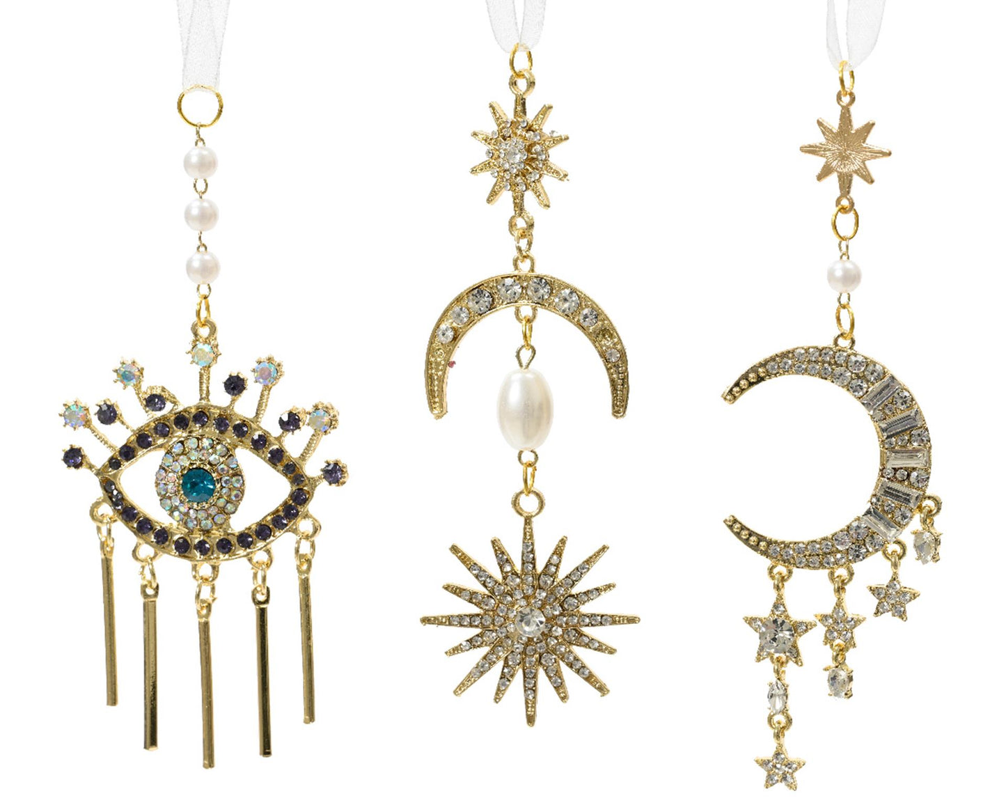 Decoris decorazione da appendere in metallo con glitter luna-sole