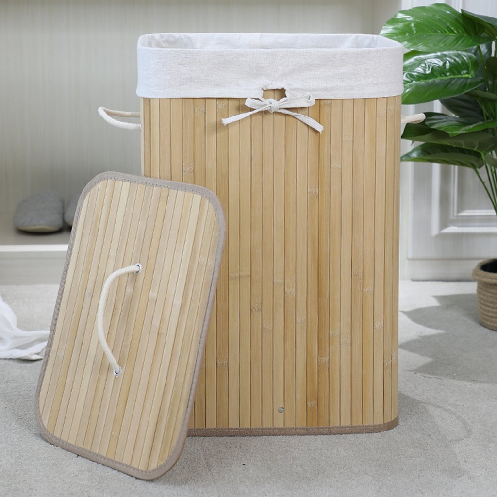 HomeStyle Pro Homestyle Rectangular Bamboo Cesta de lavandería de bambú 40x30x60 cm Naturel White