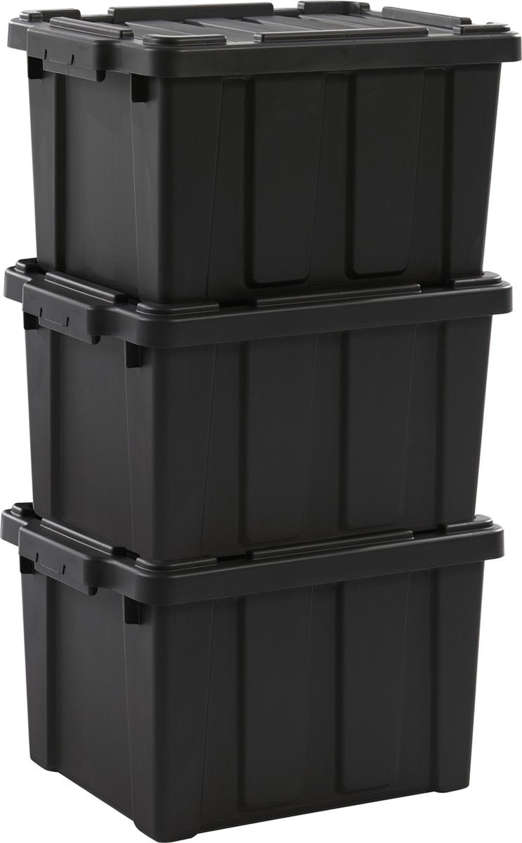 Iris powerbox robuust opbergbox - 21l - kunststof - zwart - set van 3
