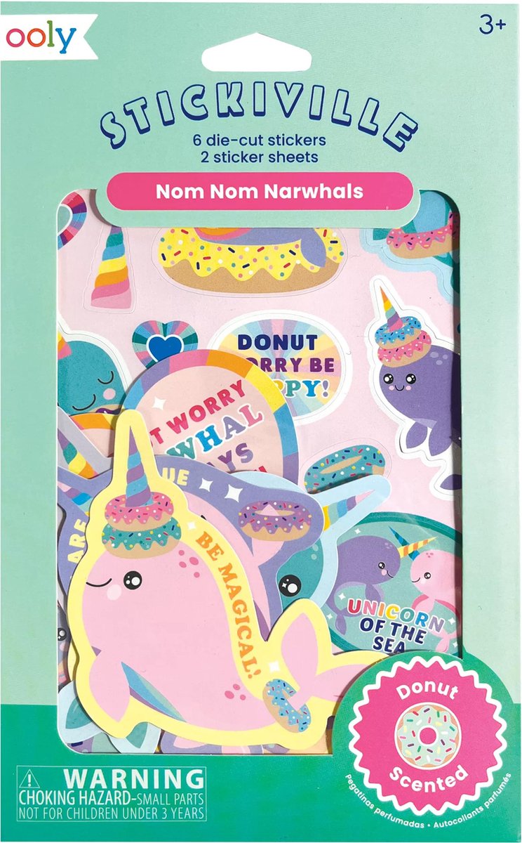 Ooly - stickiville - nom nom narwhals - pegatinas perfumadas de donuts