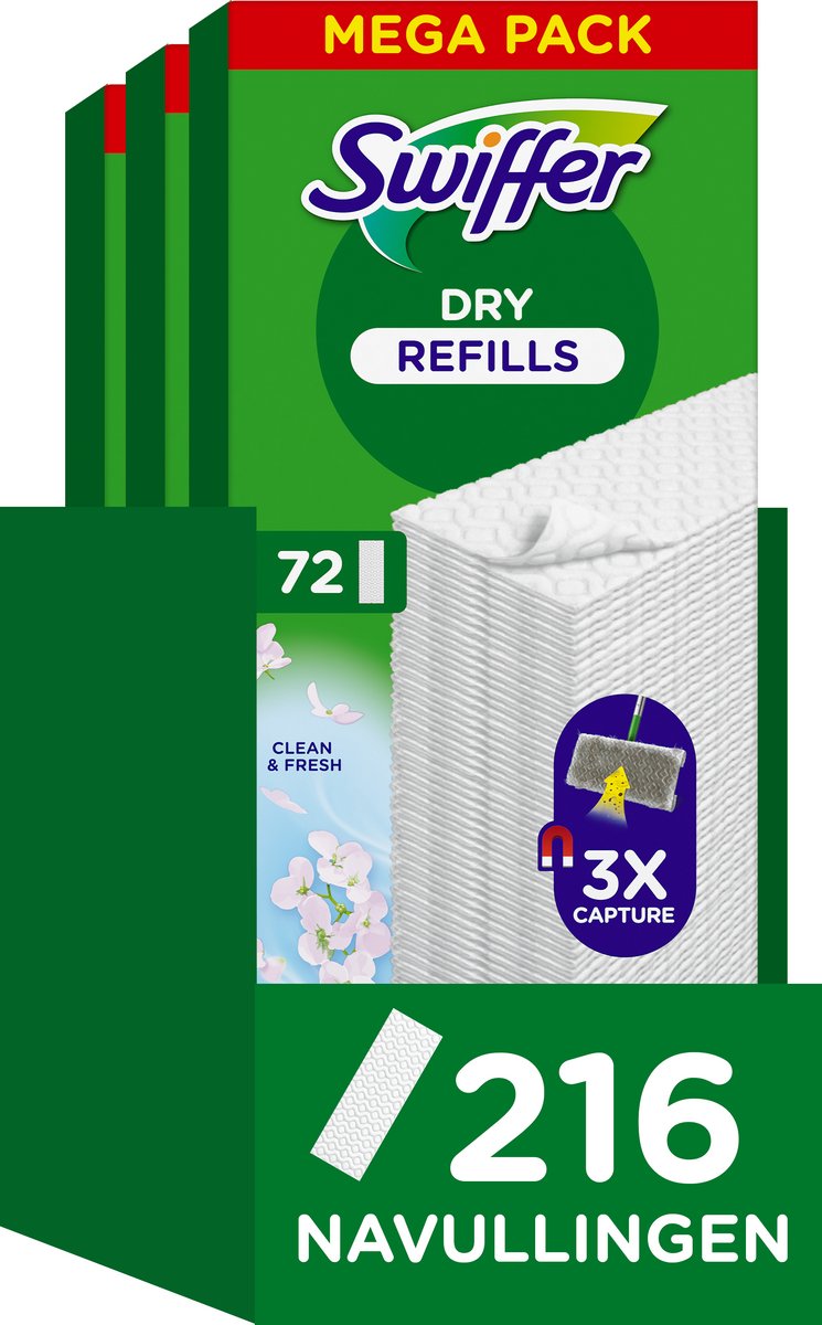 Salviette lavapavimenti Swiffer asciutte - pulite e fresche - 3 x 72 = 216 ricariche