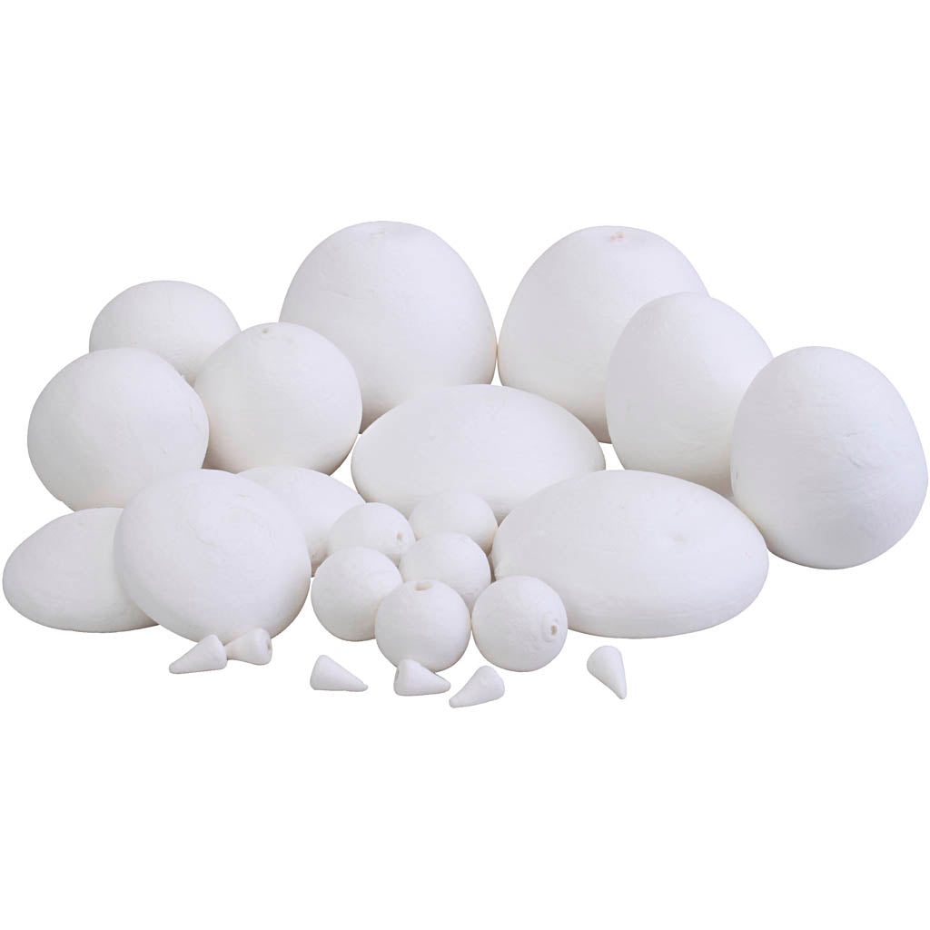 Bolas de algodón hilado, diferentes formas, tamaño 1,5-6 cm, 140 piezas 1 caja