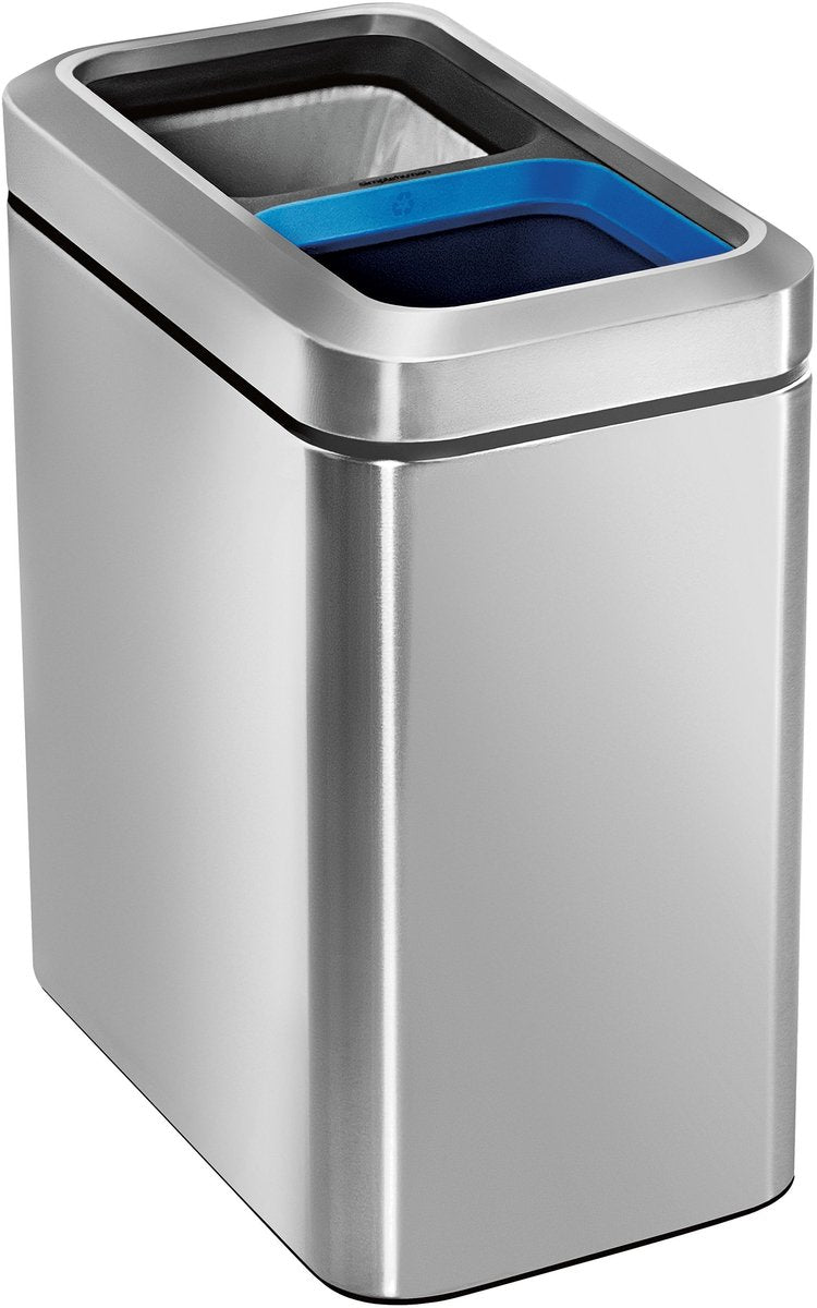 Simplehuman slanke open recyclebak - 20 liter (10 10) - zilver - geborsteld roestvrij staal