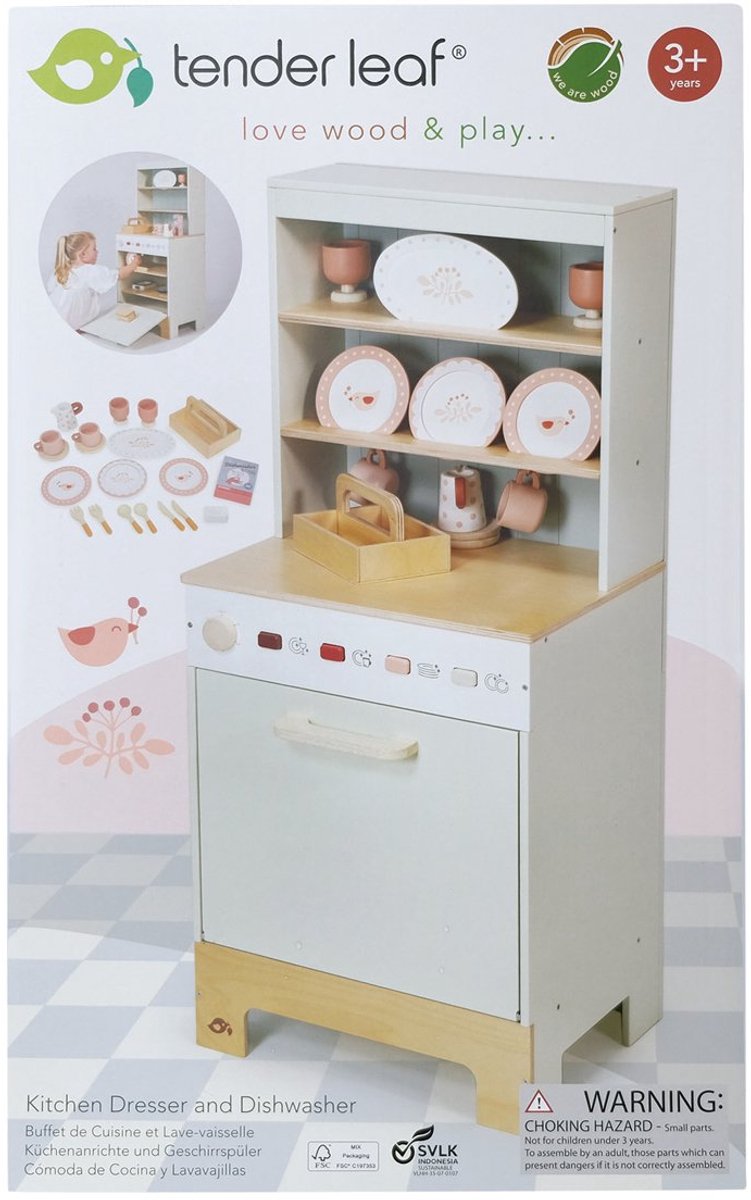 Mobile da cucina in legno Tender Leaf e cucina giocattolo con lavastoviglie.