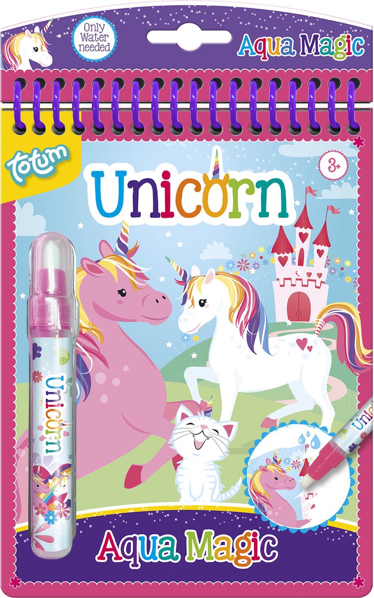 Totum unicorn junior water kleur boekje - herbruikbaar magisch kleurboek 16 x 21 cm aqua magic | kleuren educatief peuter speelgoed