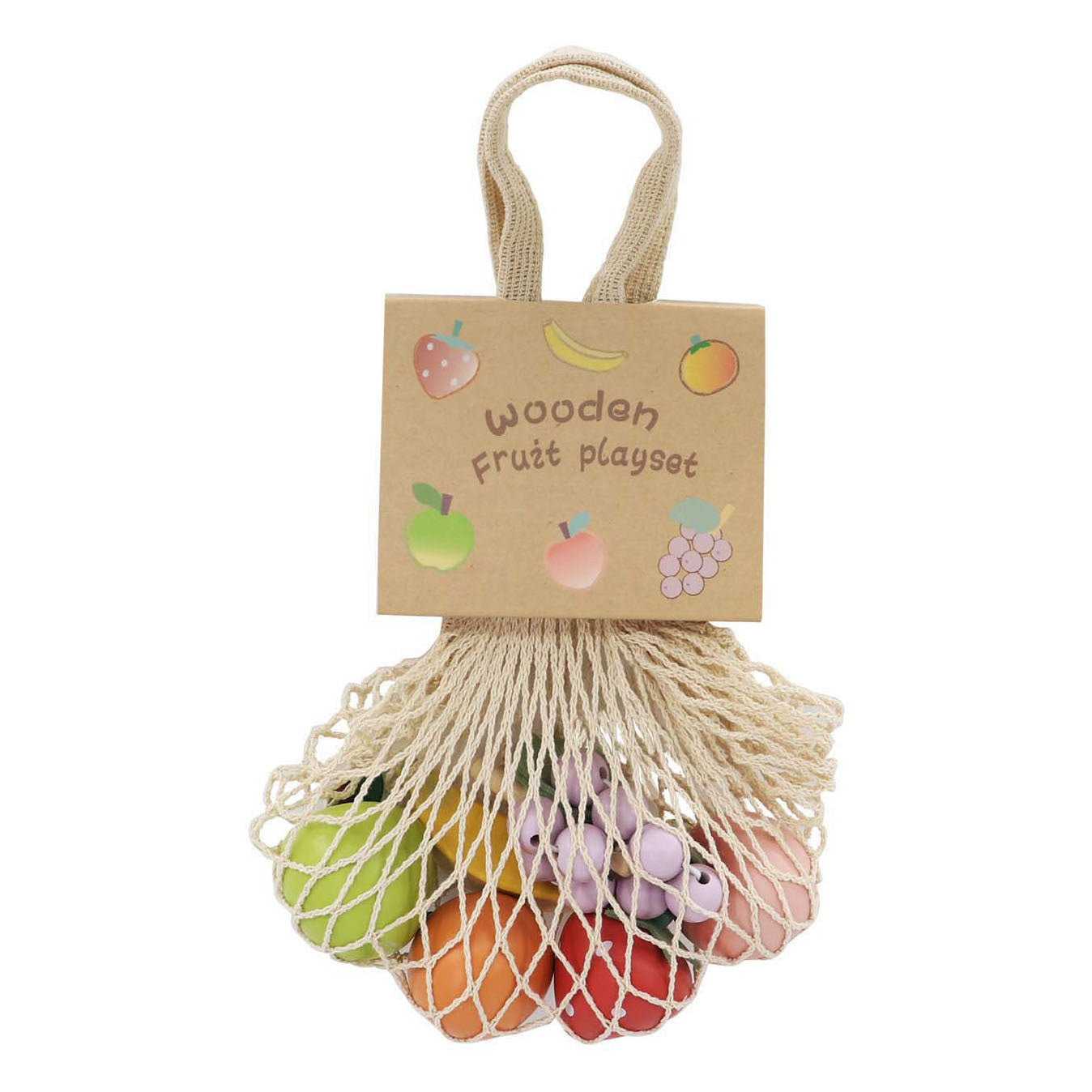 Frutta in legno in rete di cotone, 6 pz