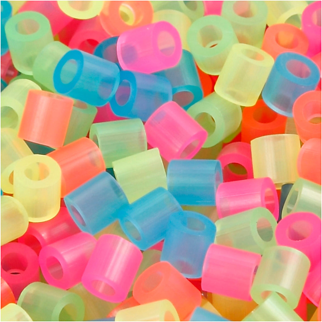 Cuentas para planchar Nabbi, medidas 5x5 mm, medida de agujero 2,5 mm, medianas, colores neón, 6000 div 1 caja