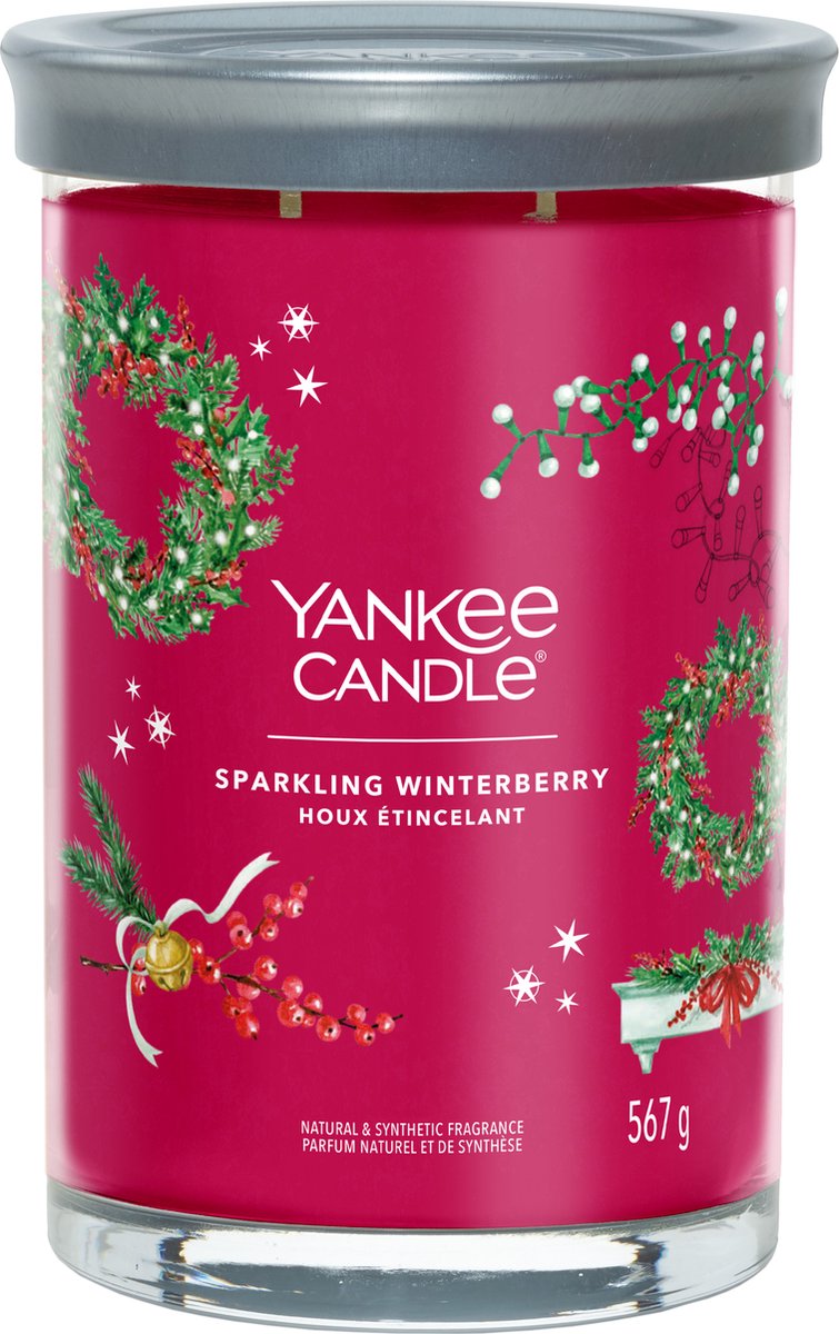 Yankee Candle - Vela perfumada de vaso grande de Winterberry brillante - 100 horas de combustión - dos mechas