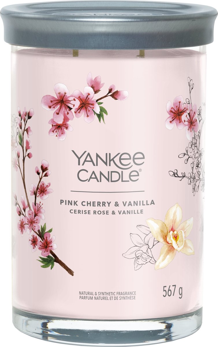 Yankee Candle - vela perfumada de vaso grande de vainilla, cereza y rosa - 100 horas de combustión - dos mechas