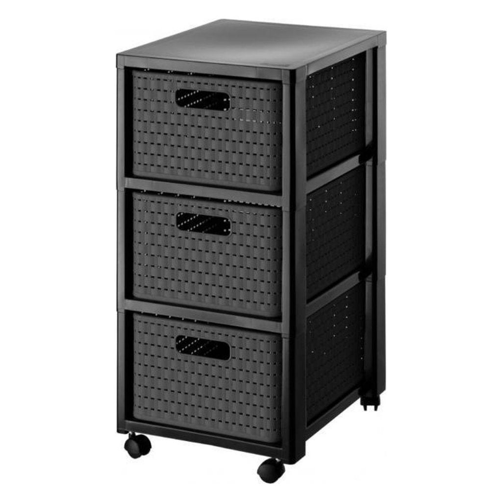 Cómoda Rotho de diseño country con ruedas 3x18l antracita