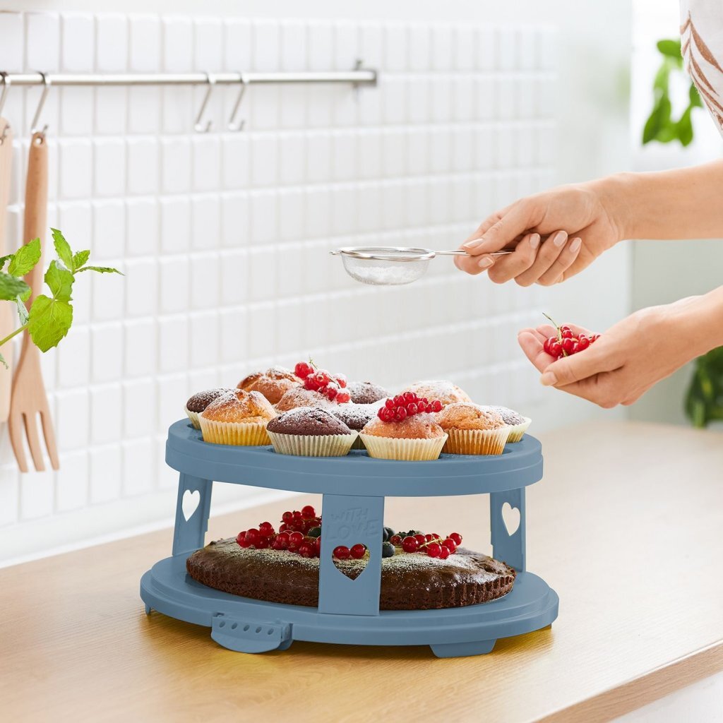 Rotho Rotho Fresho Cake Box XL + Portes de cupcake 35.5x34.5x26 CM Horizon Blue Transparent