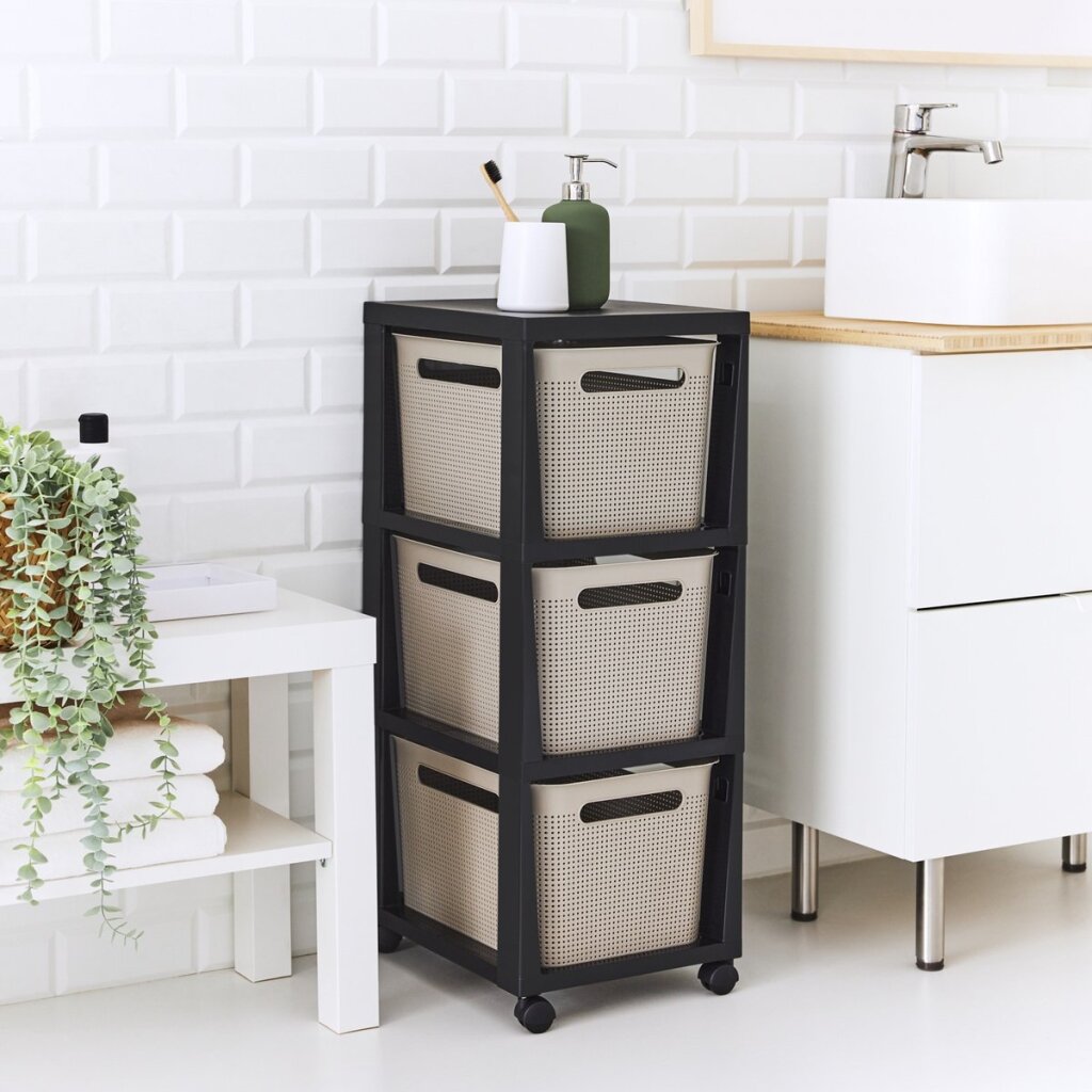 Cómoda Rotho tower brisen de diseño 3x16l con ruedas capuchino