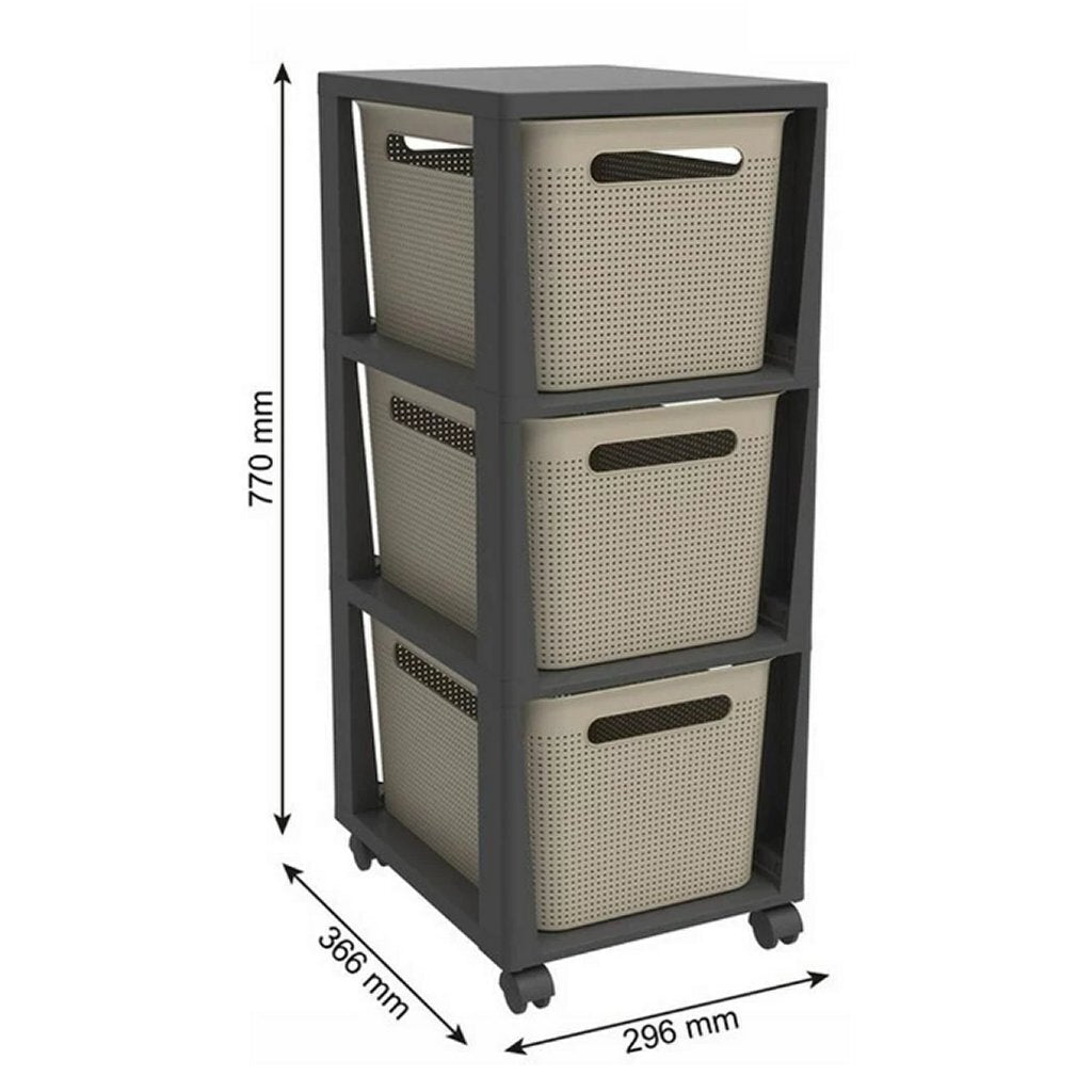 Cómoda Rotho pina con 3 cajones 77x36,6x29,6 cm capuchino antracita