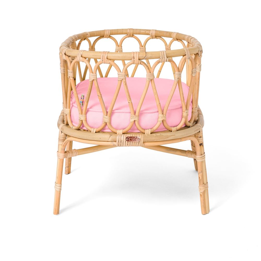 Cuna para muñecas de ratán con colchón rosa