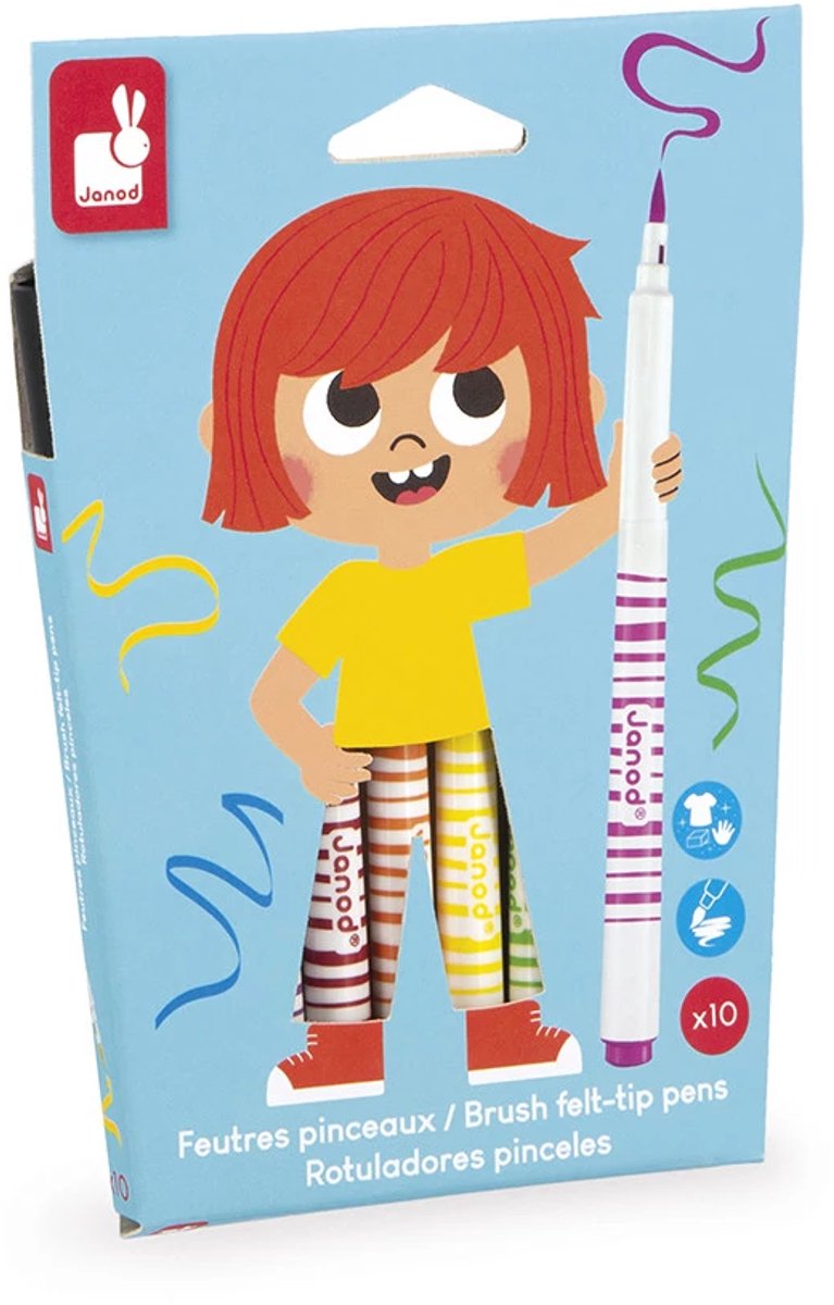 Janod - colo - penne a pennello - set con 10 colori diversi