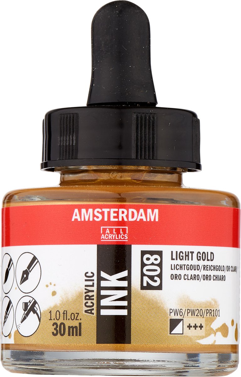 Amsterdam acrylic inkt fles 30 ml lichtgoud 802