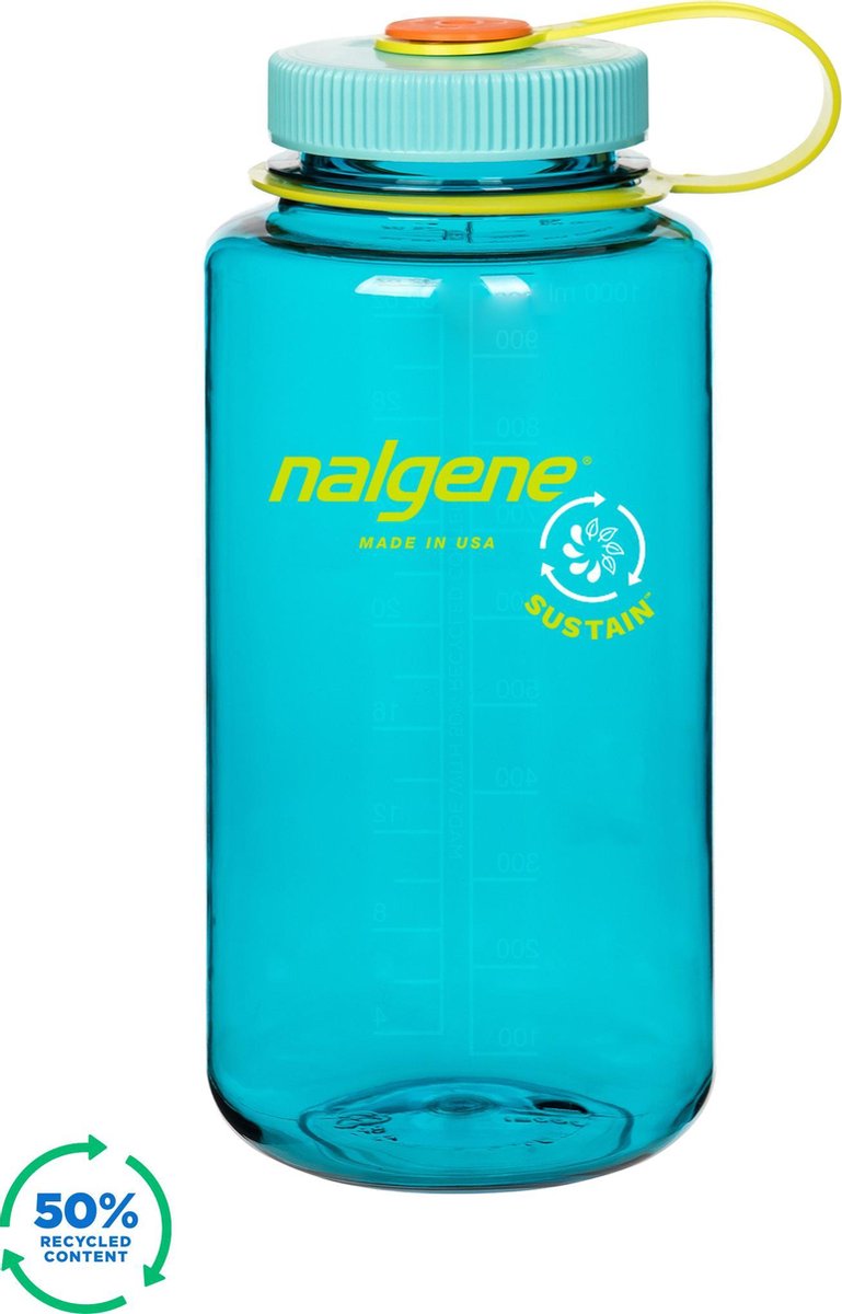 Nalgene - botella de boca ancha - botella para beber - botella de agua - a prueba de fugas - 1000ml - libre de bpa - sustentable - cerúleo