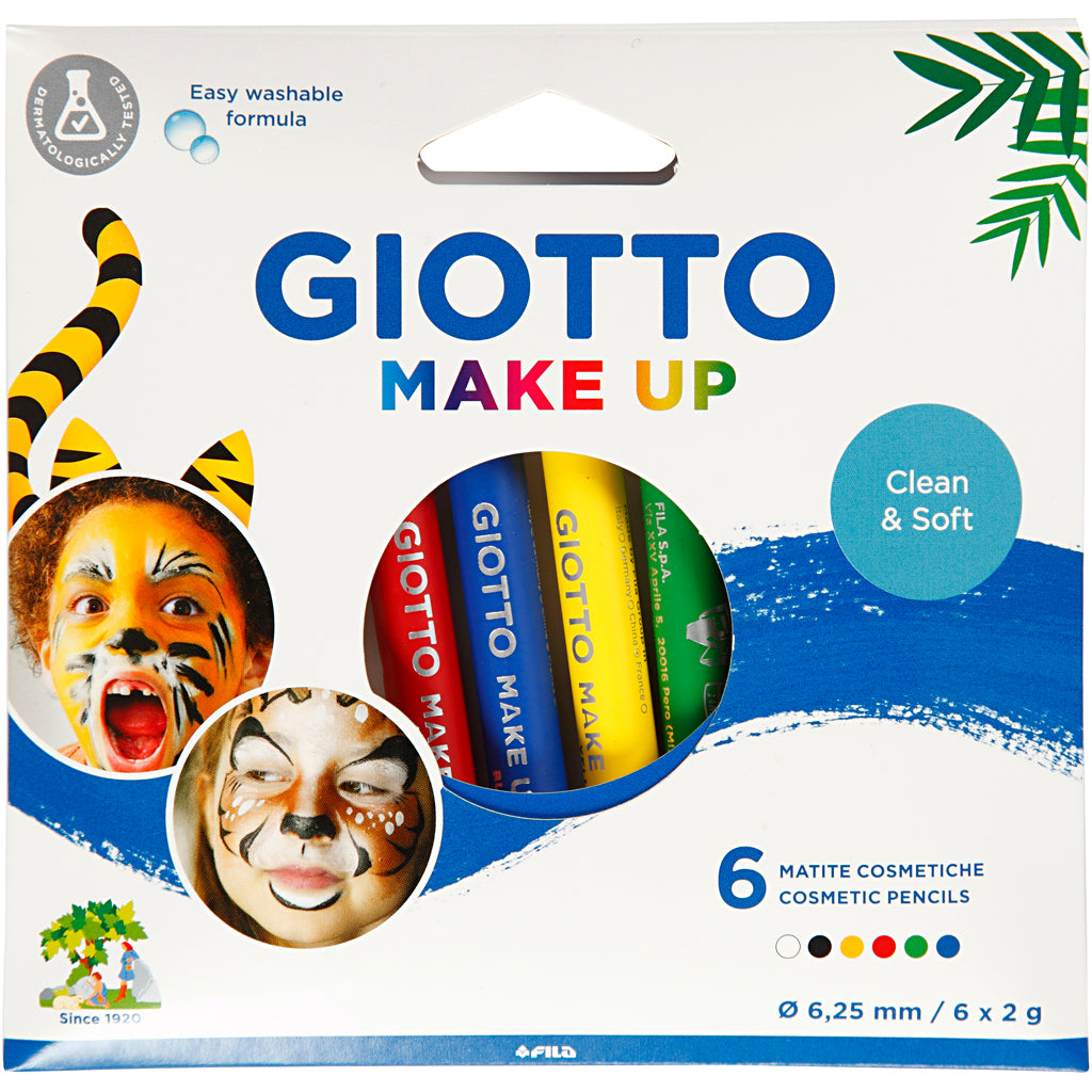 Matite trucco Giotto, l: 9 cm, colori standard, 6 pezzi, 1 scatola