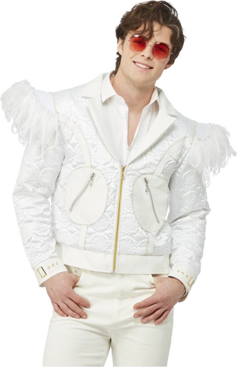 Giacca costume Smiffys -m- giacca di piume Elton John bianca