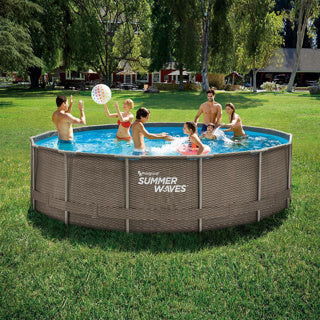 Ondas de verano piscina marco activo 457 x 106 cm oscuro doble rattan + filtro pomp