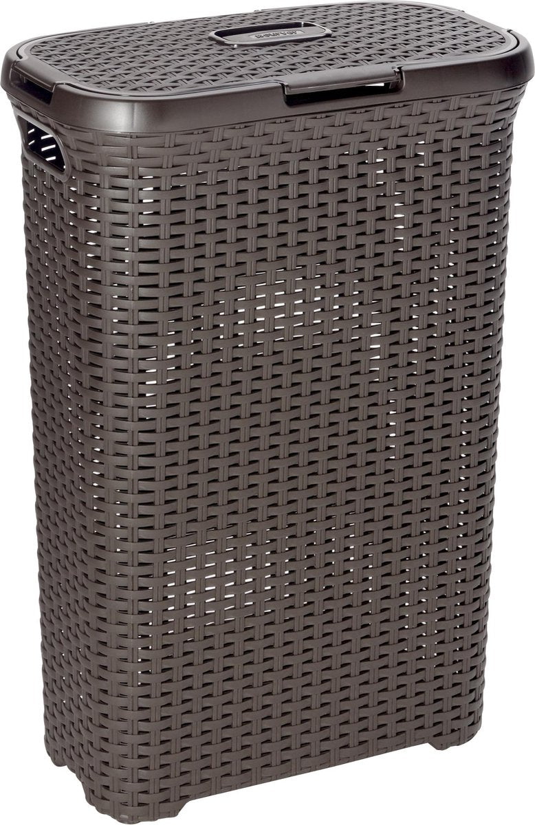 Cesto per biancheria in stile Curver con coperchio - 40 l - plastica - marrone