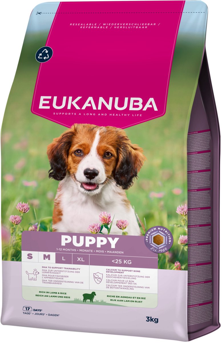 Eukanuba cucciolo piccolo medio largo riso agnello - cibo per cani - 3 kg