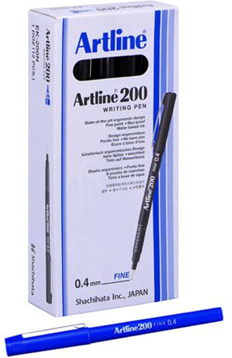 Pennarello Artline 200 - scatola da 12 pezzi - larghezza tratto 0,4 mm - blu
