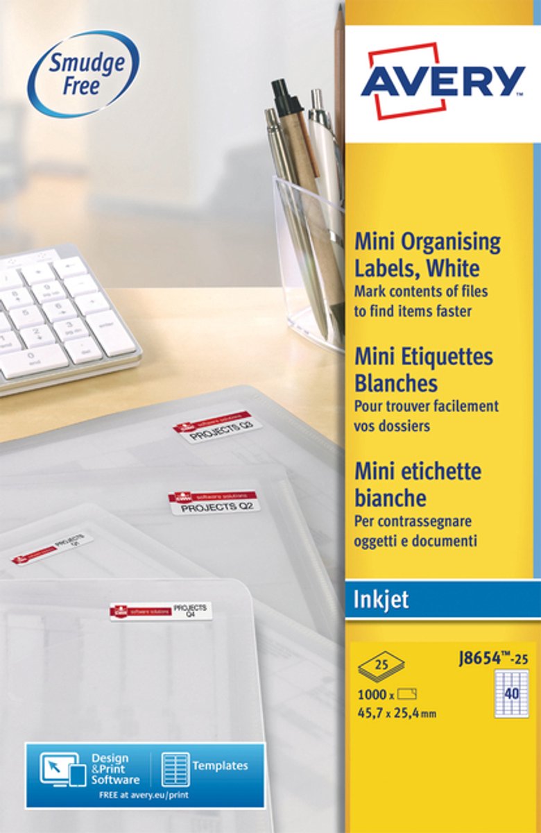 Avery inkjetetiket 45 - 7x25 - 4mm wit 25 vel 40 etiketten per vel