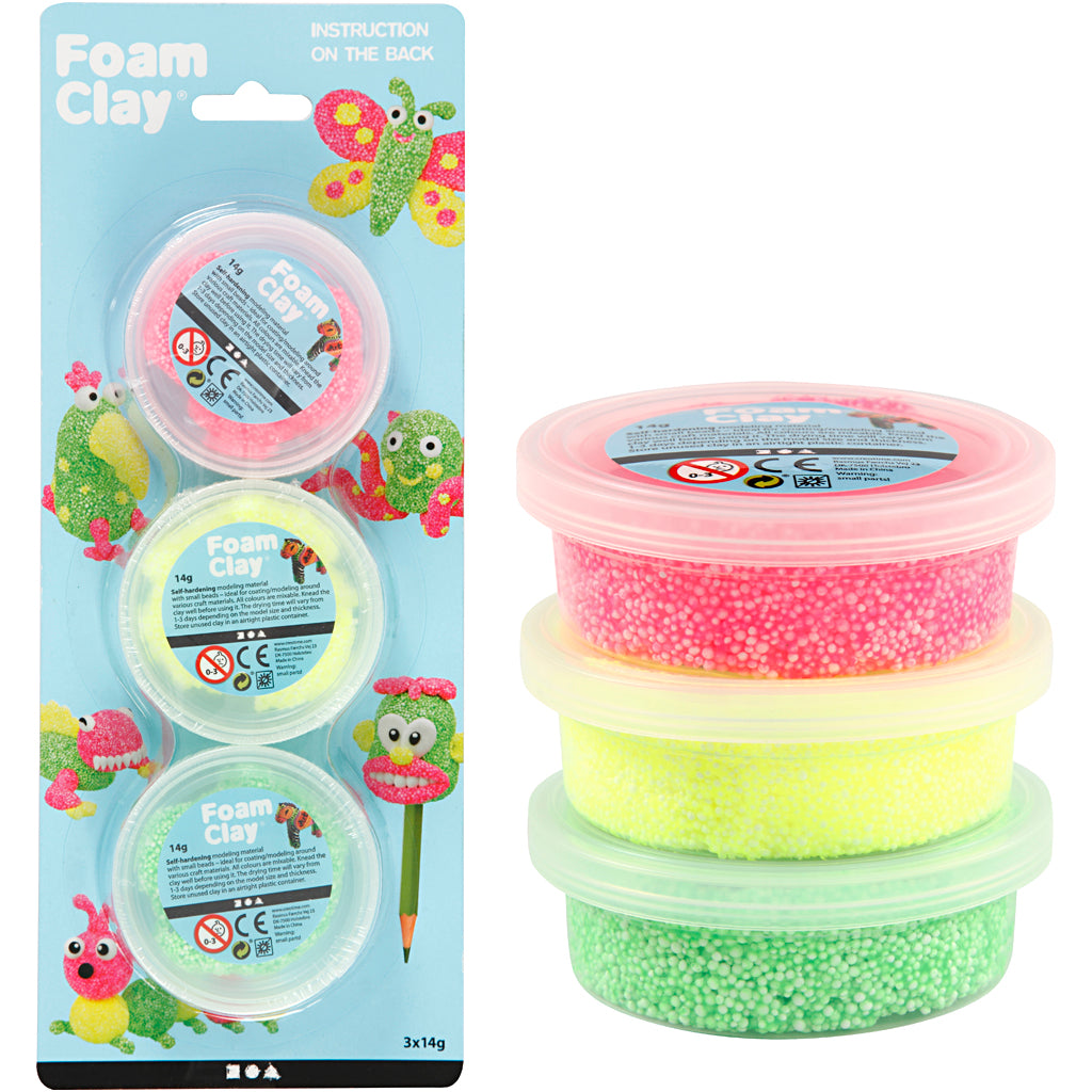Foam clay ®, verde claro, rosa neón, amarillo neón, 3x14 gr 1 caja