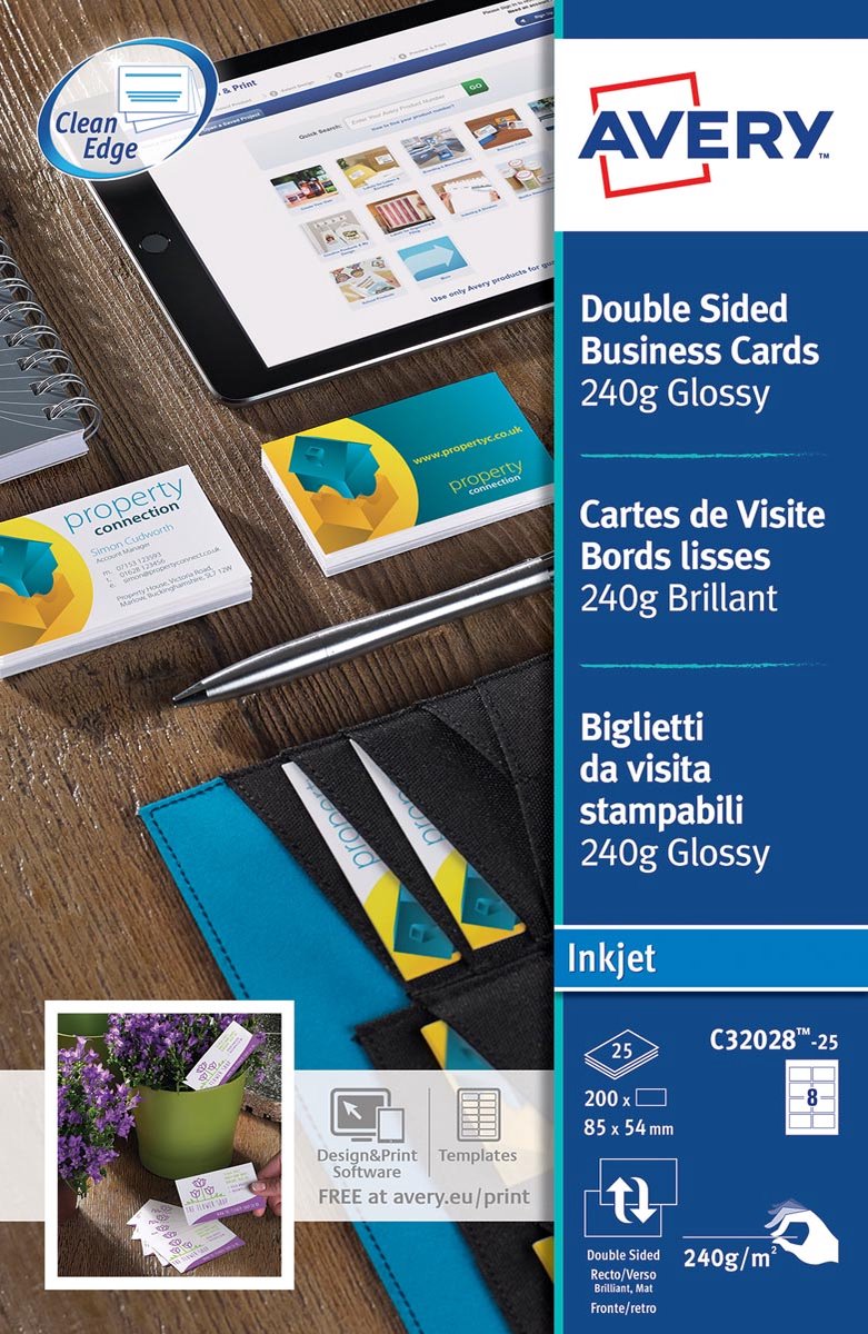 Tarjetas de visita sin marca sans marque private label avery c32028-25 brillantes