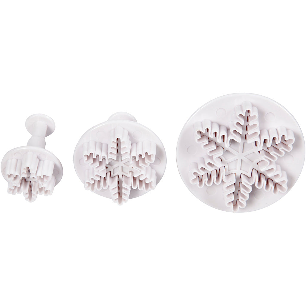Formine per biscotti Creativ company con timbro, fiocco di neve, d 3,2+4,8+6,5 cm, bianco, 3 pezzi 1 scatola