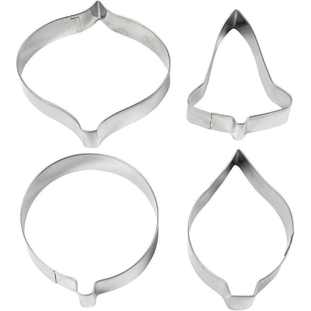 Creativ company cortadores de galletas, campana, esfera, grupo, prisma, h: 8 cm, 4 piezas 1 caja