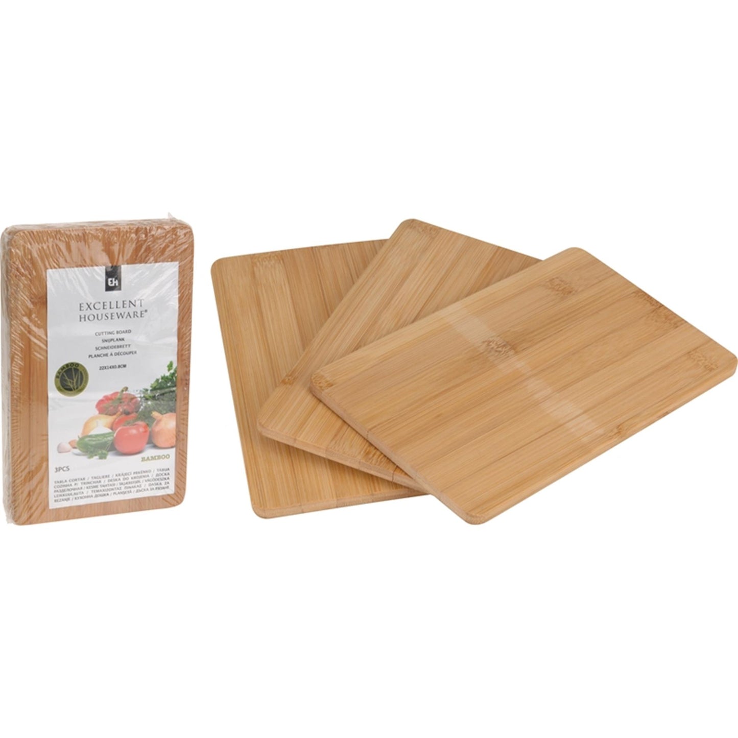 Ottimo tagliere per casalinghi in bambù set 3 pezzi 22x14x0,8 cm
