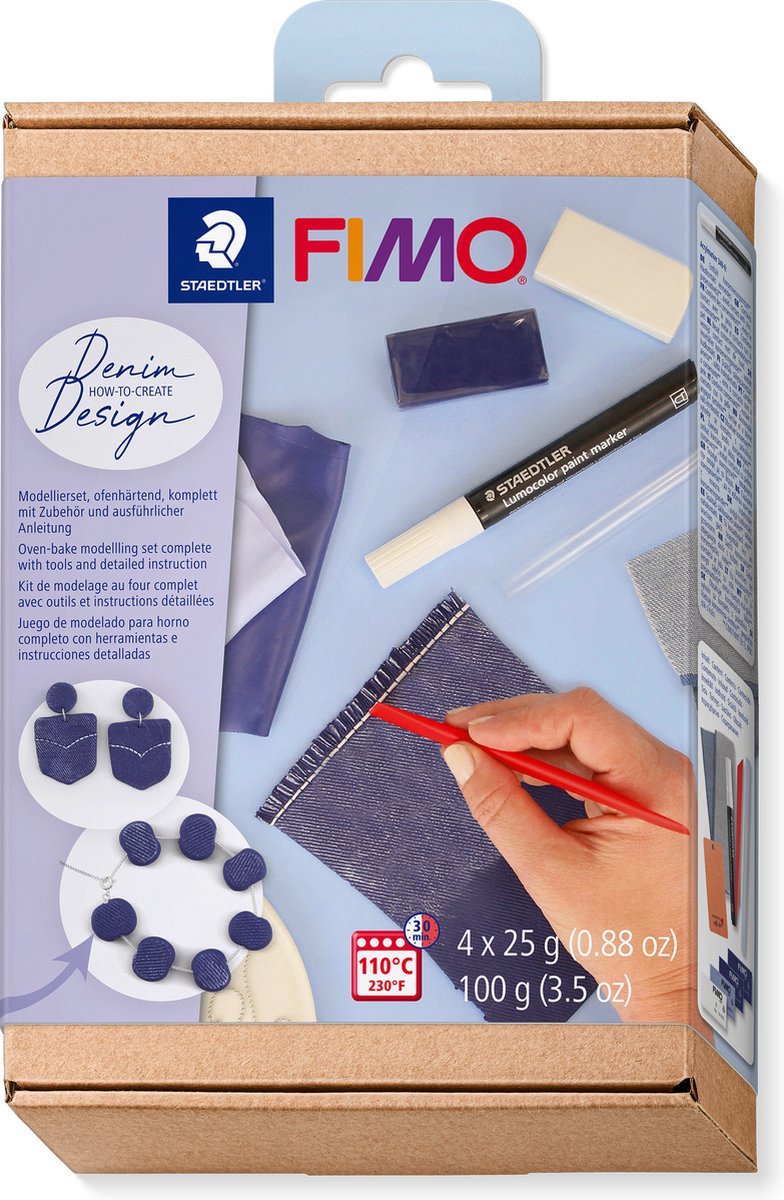 Fimo - arcilla de modelar que se endurece al horno - set de cómo crear - efecto jeans