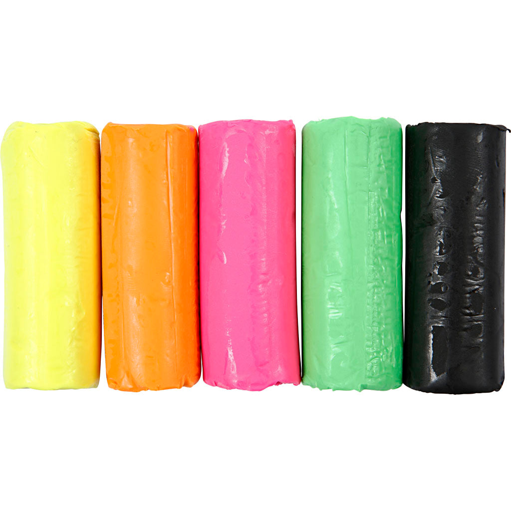 Creativ company plastilina, h: 9,5 cm, colores neón, 5x80 gr 1 cubo