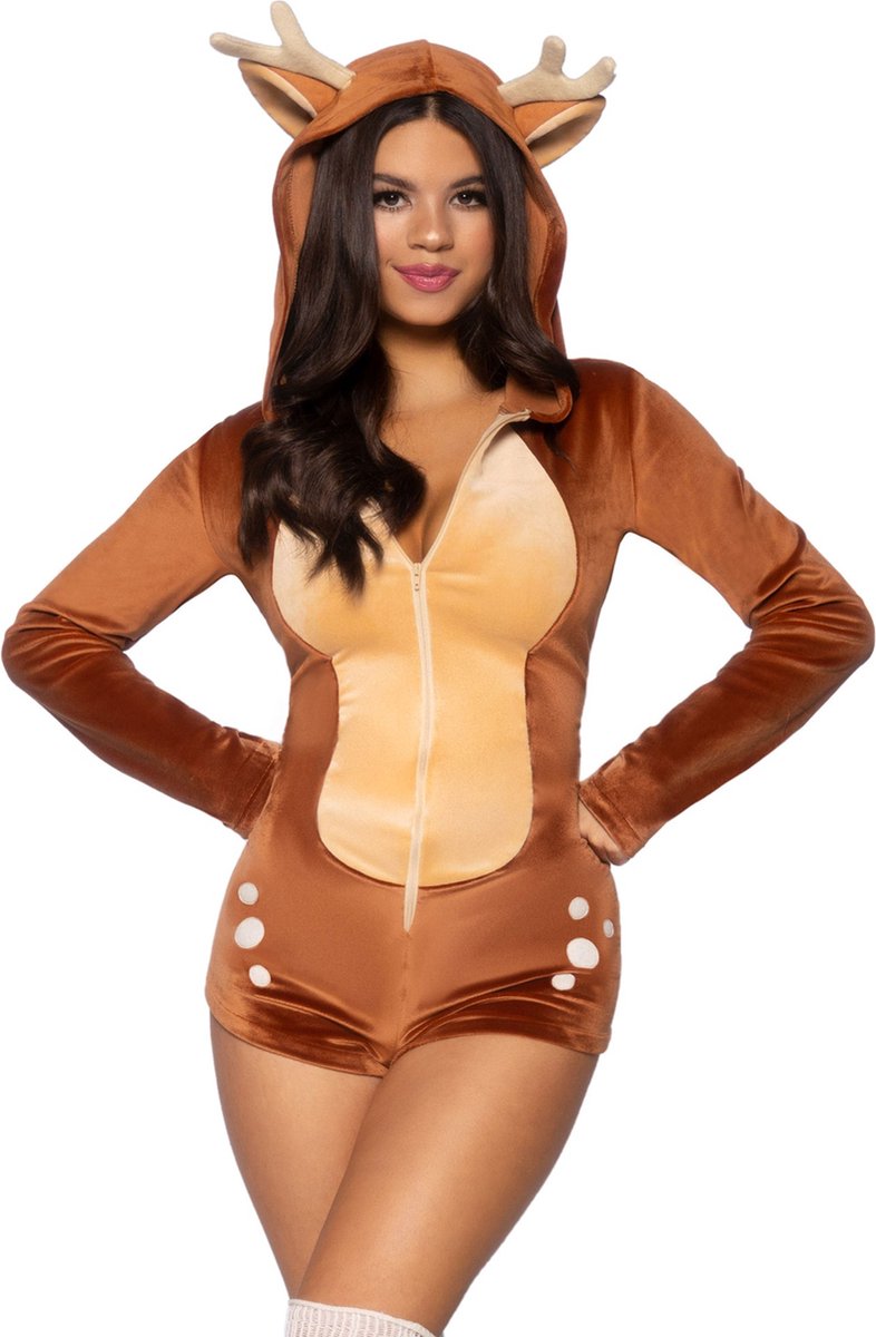 Pelele color beige de terciopelo de Leg Avenue