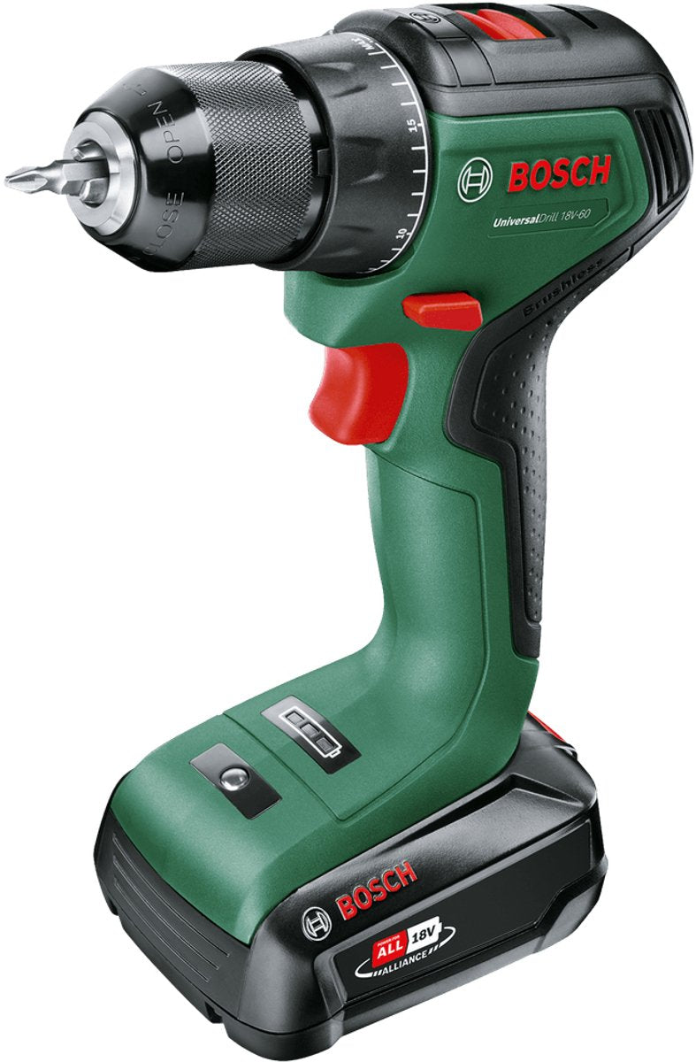 Bosch universaldrill 18v-60 accuschroefboormachine - met 18 v accu (2.0 ah) en lader