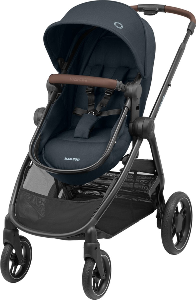 Maxi-cosi zelia³ kinderwagen - essential graphite (zwart frame + bruin leer)