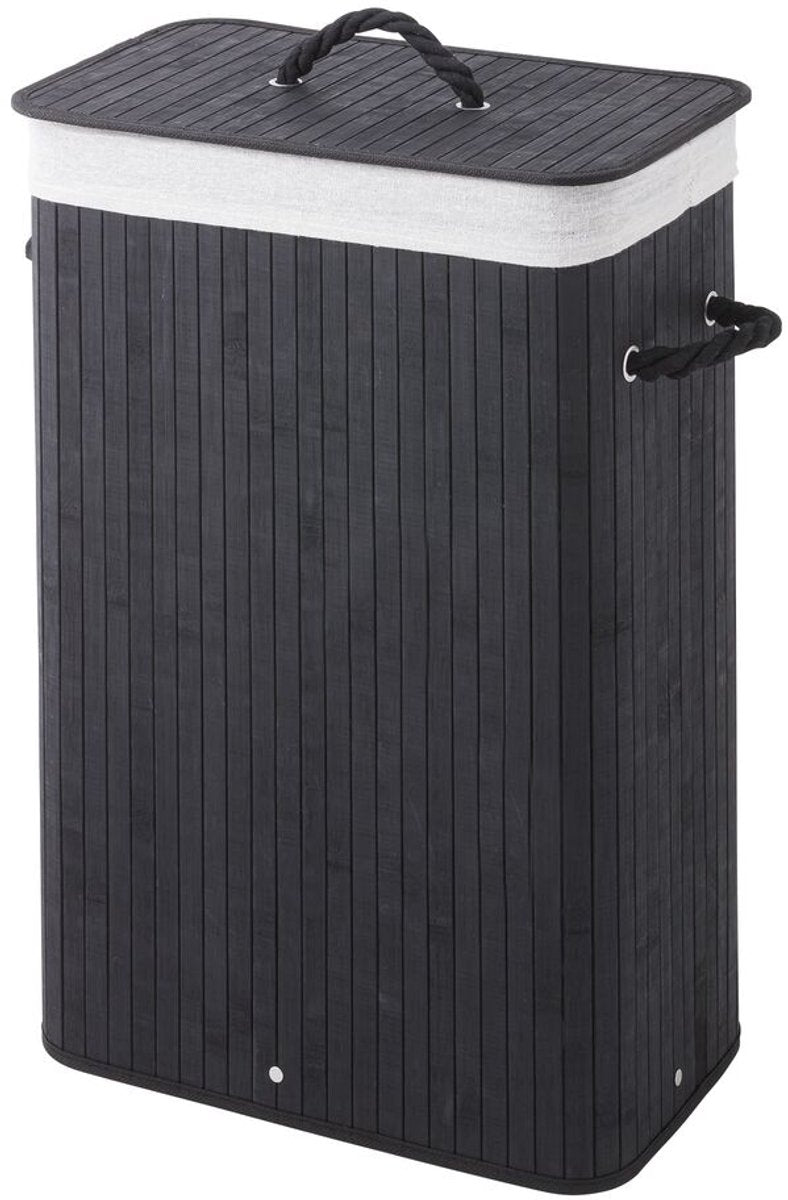 Sealskin Bamboo - Cesto para la ropa sucia de bambú con tapa - Bolsa para la ropa sucia de algodón lavable - Asas - 56 litros - Dimensiones 60 x 40 x 23,5 cm - Negro