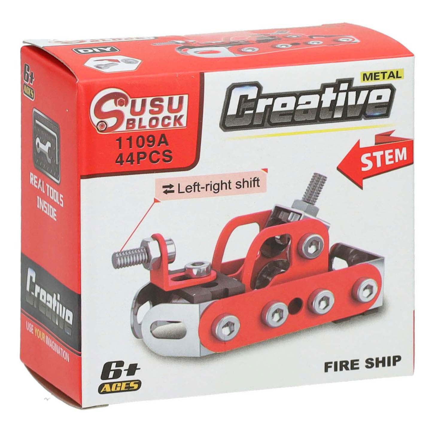 Kit de construcción de metal para vehículos de bomberos.