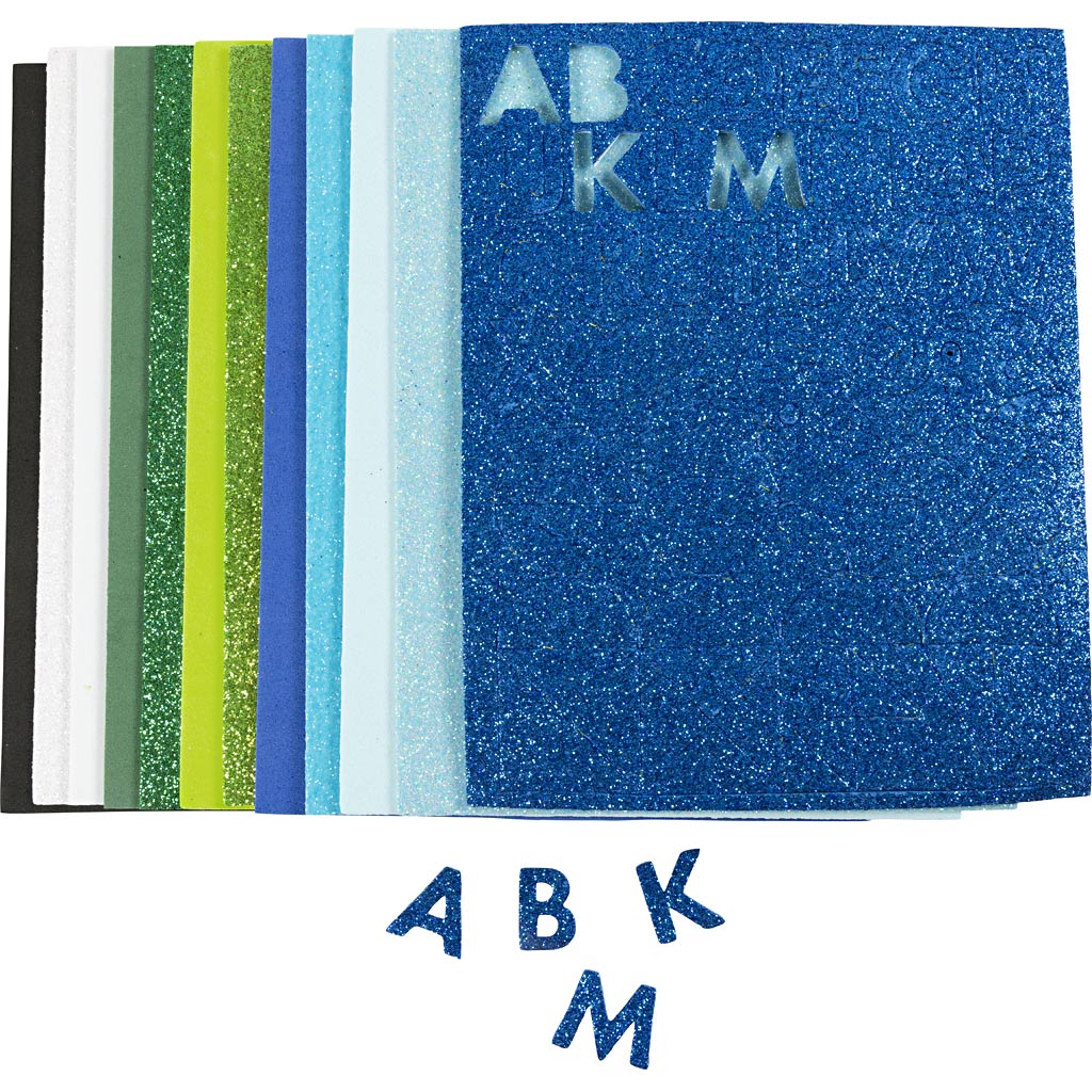Hojas de espuma Creativ Company, tamaño 14x25 cm, espesor 2 mm, armonía azul verde, 12 hojas 1 caja