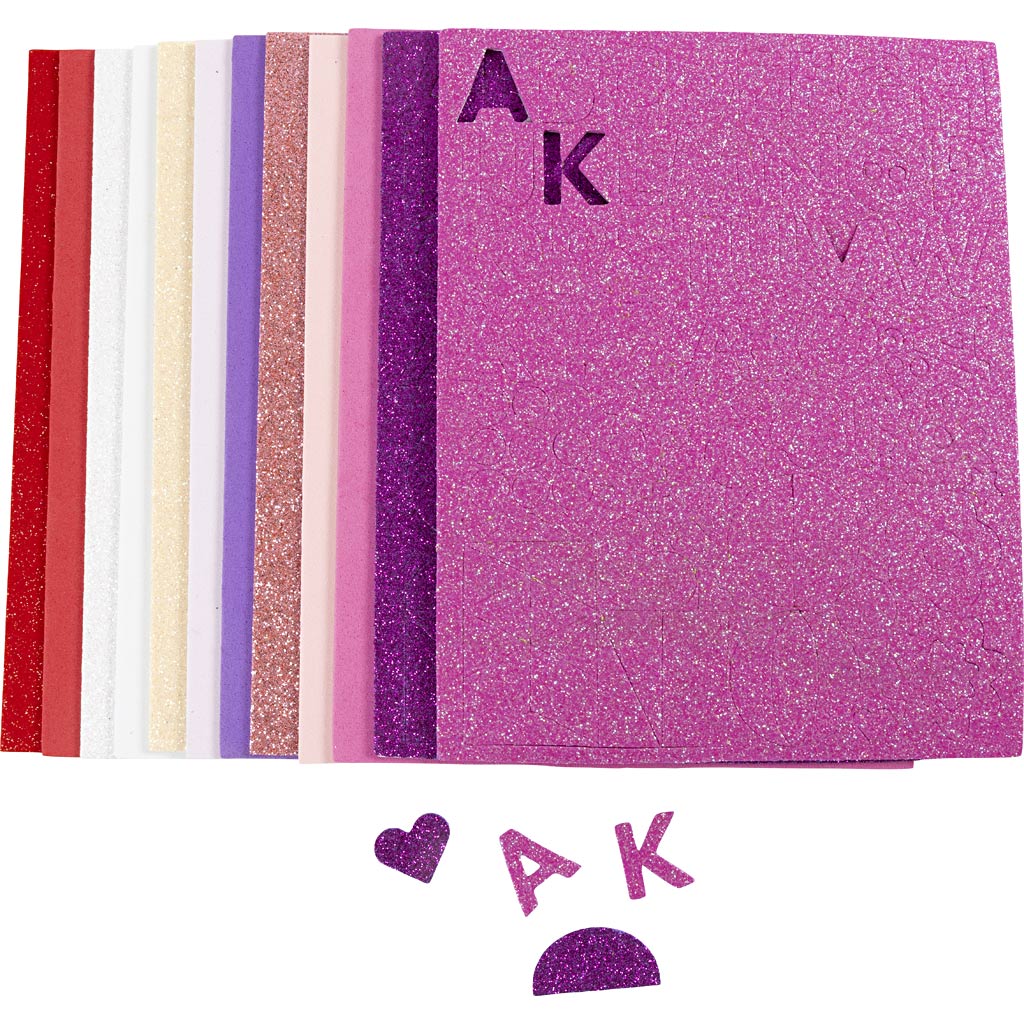 Fogli in schiuma Creative Company, misura 14x25 cm, spessore 2 mm, armonia rosa viola, 12 fogli 1 scatola