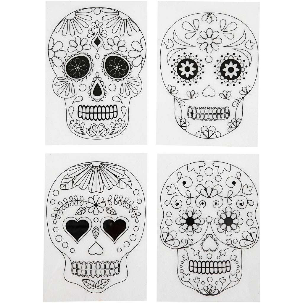 Creativ empresa láminas de film retráctil con motivos, calaveras, hoja 10,5x14,5 cm, espesor 0,3 mm, transparente mate, 4 hojas 1 caja